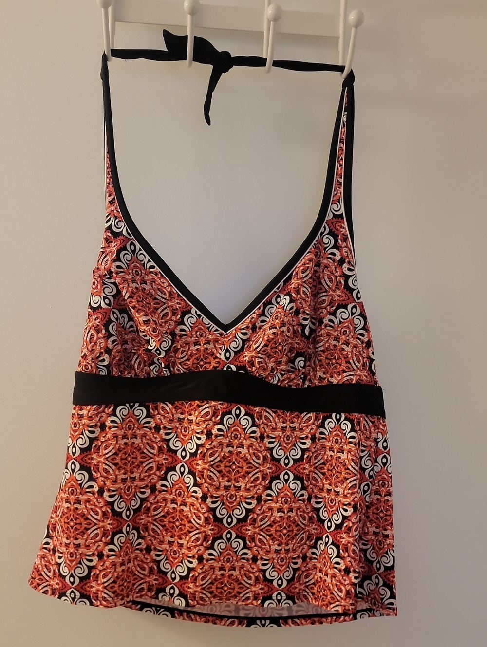 Native Orange Patterned Halter Camisole with Black Trim